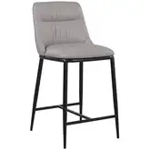 Tsuki Counter Stool in Grey Leather & Black Metal